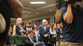 U.S. Representative John Larson (D-CT-1) watches as former Hartford Mayor Luke Bronin accepts the Democratic nomination.