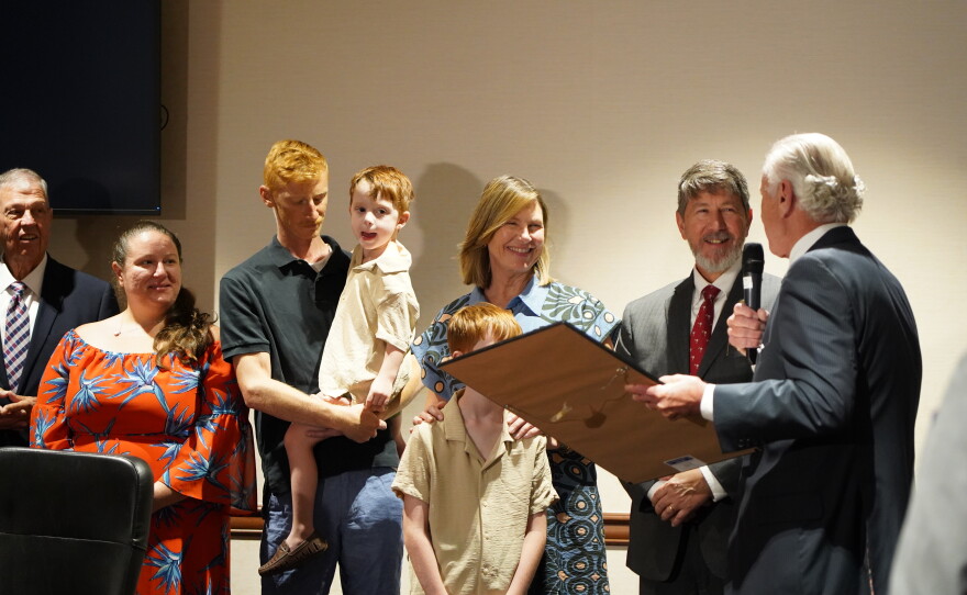 Former Spartanburg Republican Sen. Roger Nutt received the Order of the Palmetto from Gov. Henry McMaster on Tuesday, Sept. 8, 2026, at the Spartanburg County Courthouse.