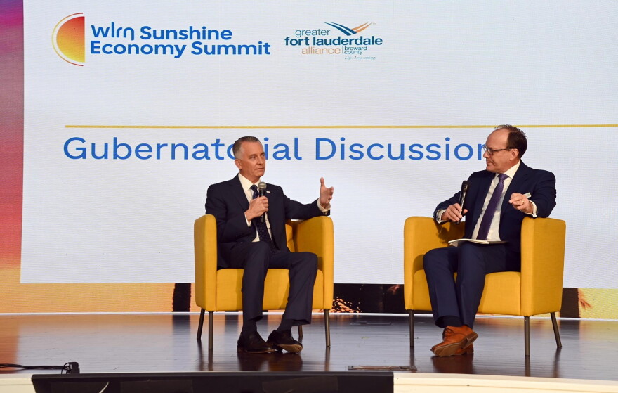 Florida Gubernatorial candidate David Jolly speaks at WLRN's Sunshine Economy Summit in Fort Lauderdale. On Sept. 23 2026
