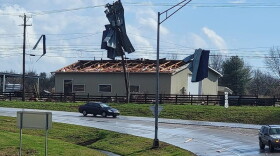 Building damaged near I-64 during Friday storms