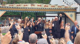Family and friends toast to the memory of Tommy York at a memorial on September 13, 2026.