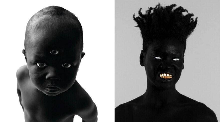 Two of post-disciplinary artist Damon Davis' afro-surrealism pieces: Blake the Great (left) and The Trembling Giant (right).