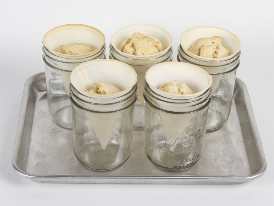 To create the cone-shaped scones, you'll need to use conical water cooler cups as baking wrappers. These scones were placed in canning jars to hold them upright during baking. For full baking instructions, <a href="http://www.evilmadscientist.com/2013/sconic-sections/">see here</a>.