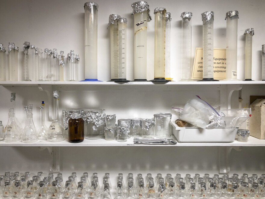 Drinking water samples from homes in southwestern Puerto Rico are tested at Interamerican University of Puerto Rico in San German.