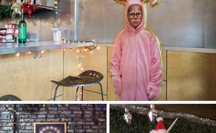 The decor at Miracle on Seventh Street is full-on holiday kitsch, including images of Ralphie from the classic movie <em>A Christmas Story,</em><em> </em>Barb from the Netflix show <em>Stranger Things</em> and a narwhal wearing a Santa hat.