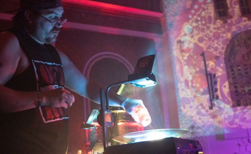 Visuals at the State Theater during The American Landscape’s set at IndieCraft on Friday, May 19, 2023 in Springfield, Ohio (Ruthie Herman for WYSO)