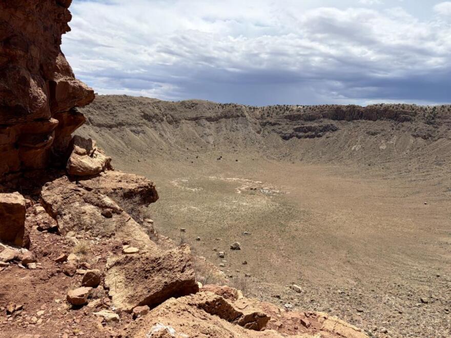 A view from the trail that leads to the bottom of the crater in Northern Arizona. The meteorite that struck here was about 150-feet in diameter. (Peter O’Dowd/Here & Now)