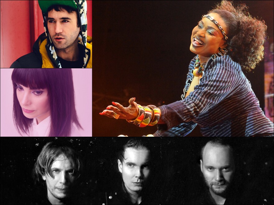 Clockwise from upper left: Sufjan Stevens, Oumou Sangare, Sigur Ros, Alejandra Deheza of School For Seven Bells