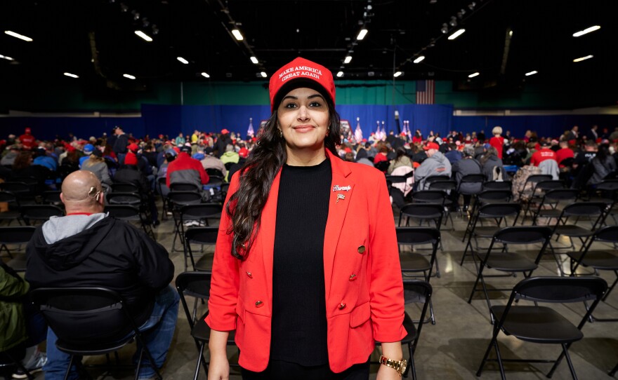 Joy Daly poses for a portrait at a Trump rally in Greensboro, North Carolina, on March 2, 2024.