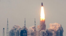 The Space Shuttle Endeavour blasts off from the Kennedy Space Center on mission STS-134.