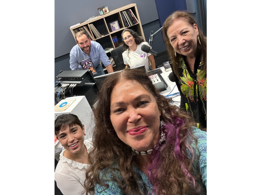 Clockwise from center front: Sandra Guzmán, editor of "Daughters of Latina America" (2023) anthology, contributor Natalia Trigo, contributor Gabriel Saxton-Ruiz, TPR's Norma Martinez, contributor Norma Cantú.