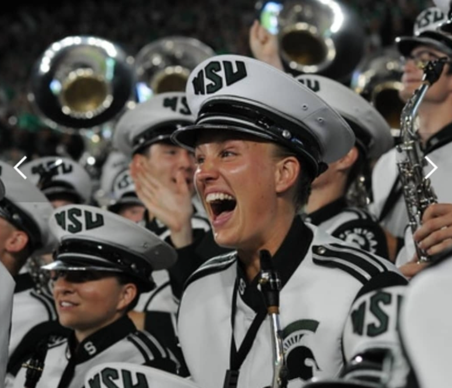 Jordon in the Spartan Marching Band at Michigan State.