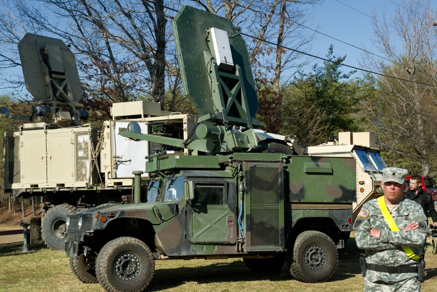 The Active Denial System, or ADS, is mounted on a truck and when it is aimed at an individual it gives the unpleasant sensation of heat or burning on the skin.