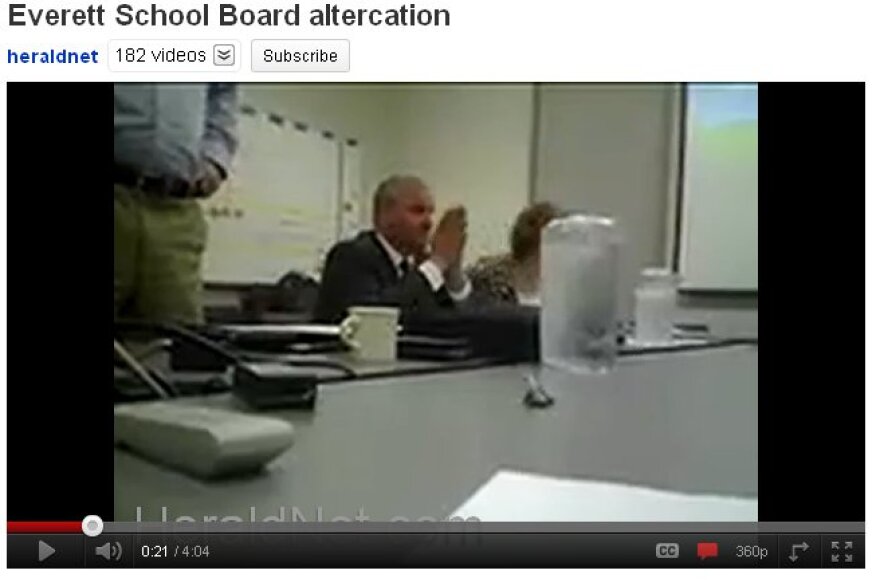 Image from the contentious Everett School Board meeting video posted on YouTube.