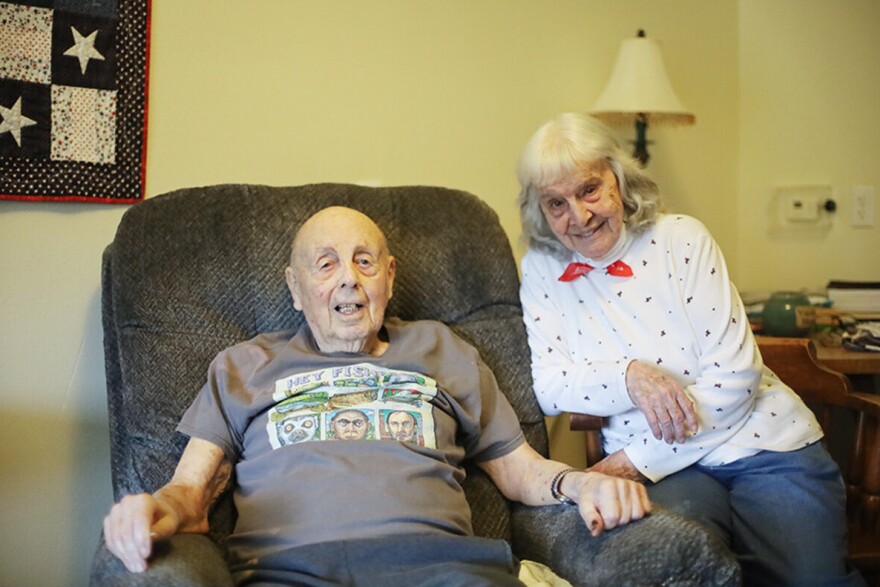 George Rice (Left) and his wife Florabelle (right) photographed in their home at Mountain View Manor’s Assisted Living facility in spring 2025.
