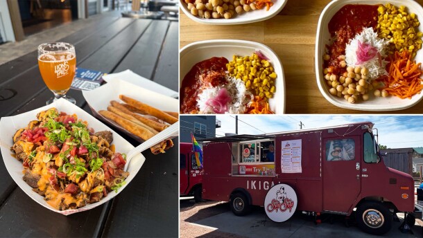 (Clockwise from left) Dishes from Cocina Filipina and Ruta's Fresh Indian Fare, and the SapSap food truck at Zócalo.