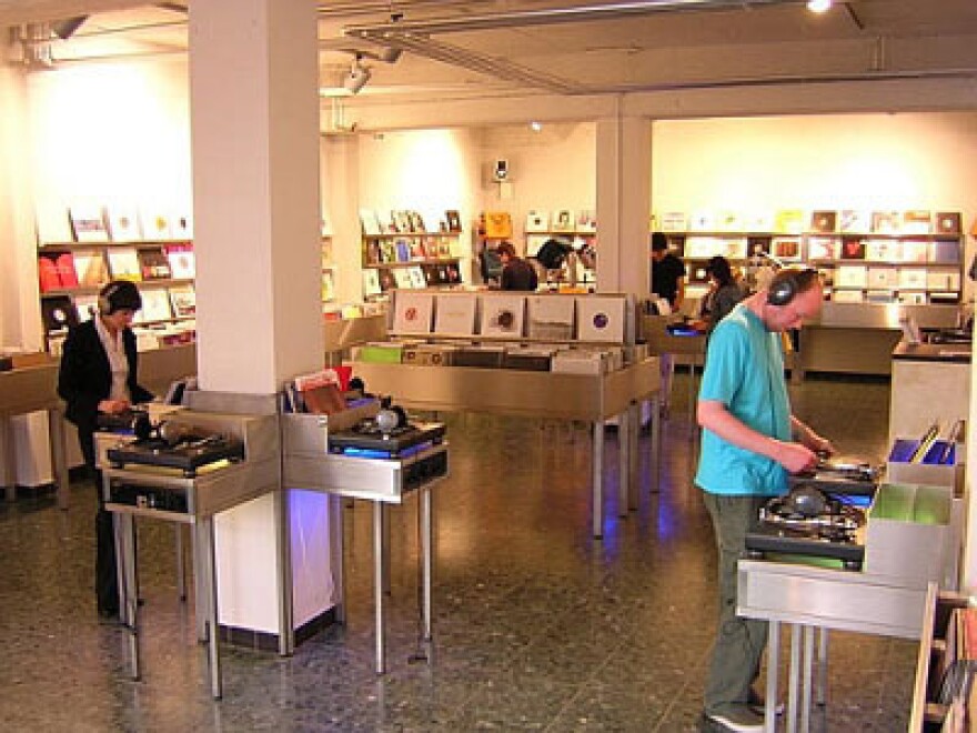 Inside the Kompakt Records store in Cologne.