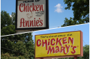 Chicken Annie's and Chicken Mary's are less than a mile away from each other on the same street outside Pittsburg, Kansas.