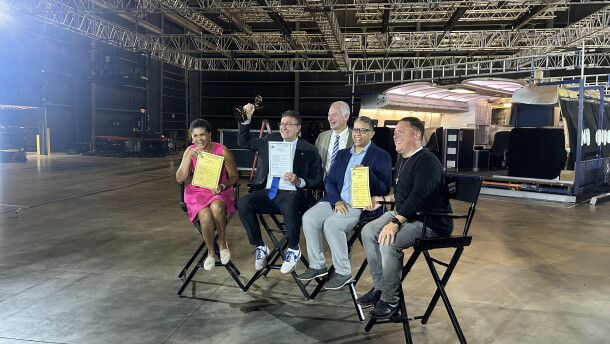 Sen. Tizzy Lockman, Gov. Matt Meyer, Joe Zilcosky, Kerri Evelyn Harris, and Brian Market.
