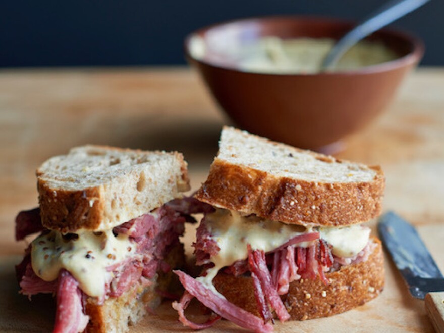 Chef Amanda Freitag's mustard sauce — shown here on a corned beef sandwich.