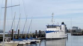 The VIMS research vessel, called the R/V Virginia, docked at Nauticus in Norfolk on Thursday, Sept. 21. (Photo by Katherine Hafner)