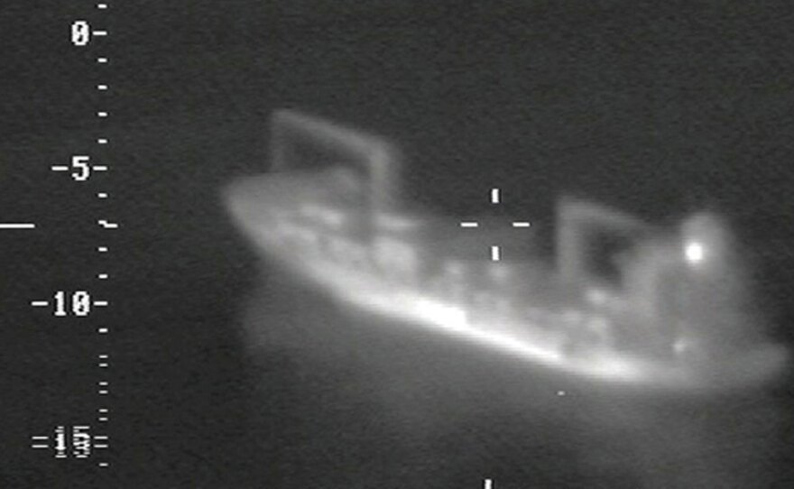 The U.S.-flagged Maersk Alabama in the Indian Ocean on April 9, 2009, as seen by a U.S. Navy P-3C Orion aircraft
