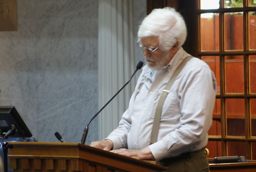 St. Joseph County farmer Bob Humbarger shares his concerns about economic development harming farmland in his area at an interim study committee meeting.