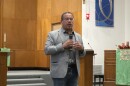 Minnesota Attorney General Keith Ellison highlights recent action his office has taken against the Trump administration at a community forum in Bemidji's United Methodist Church on Oct. 7, 2025.