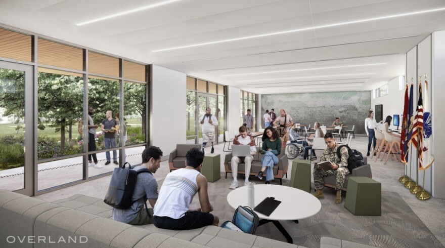 A rendering of the interior of the student veterans center.