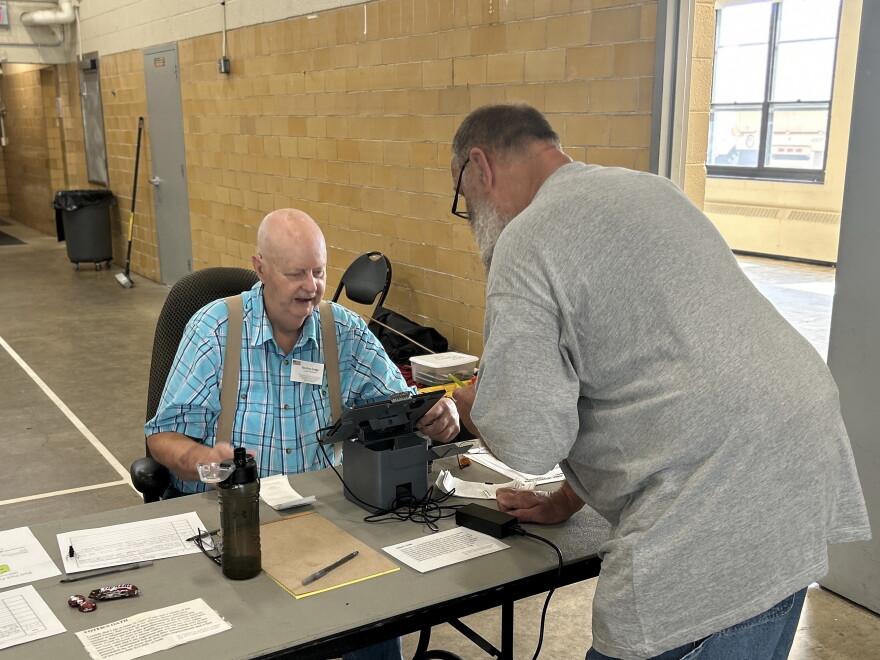 Leslie Peterson, 79, of Hibbing volunteered at the polls for the first time for the midterm primary on Aug. 11, 2026.