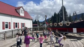 Brandi Thynes leads the youngest Norwegian dancers during their last practice at Petersburg’s Fishermen’s Memorial, outside of the Son’s of Norway Hall on May 10, 2024.