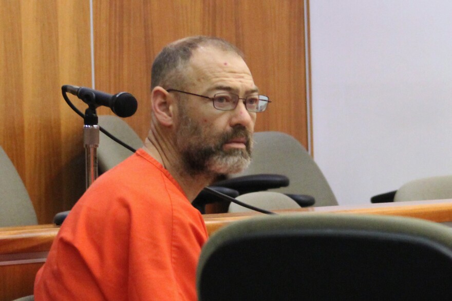 Aaron "Scott" Merritt looks at attendees at his arraignment hearing on Tuesday, Nov. 4, 2025 in Kenai, Alaska.