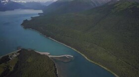 An aerial view of Berners Bay, where the state is proposing to build the Cascade Point ferry terminal.