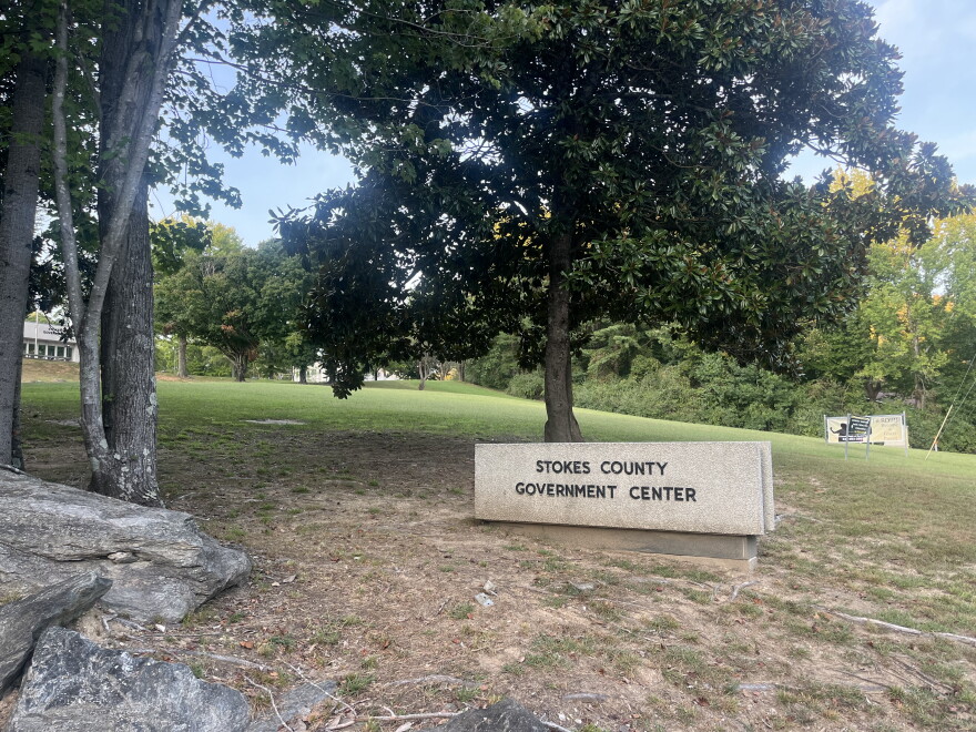 A sign in front of the Stokes County Government Center