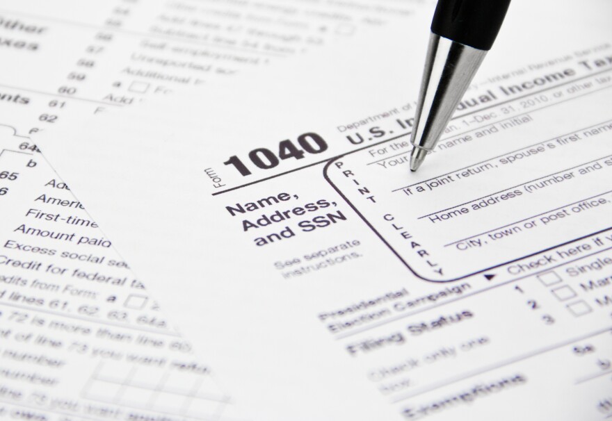 Photo of a blank federal income tax return. 