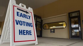 A sign tells voters