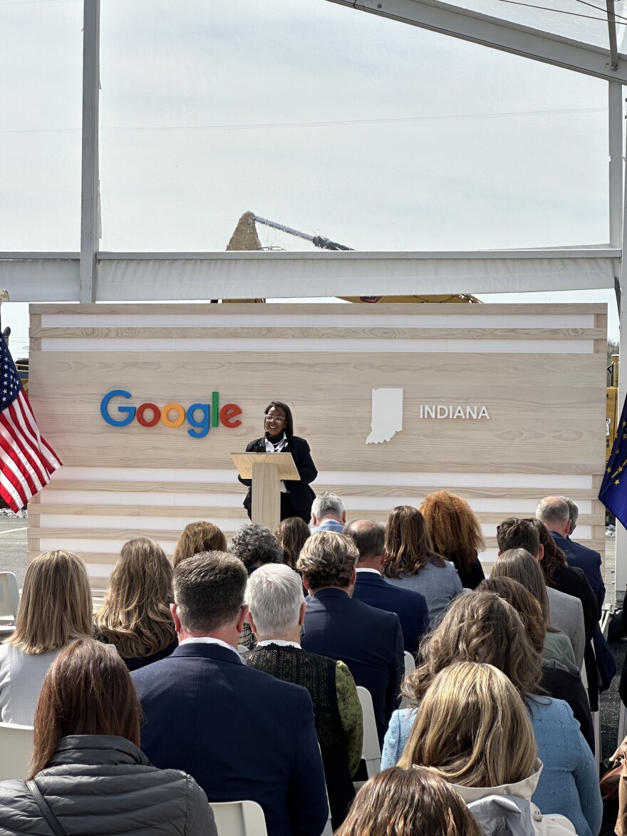 Fort Wayne Mayor Sharon Tucker addressed the crowd at the April 26, 2024 groundbreaking for Google's $2 billion project on Fort Wayne's southeast side.