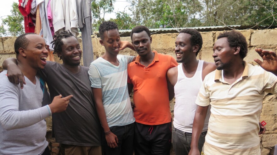 The members of Melodika live in a group house together in Kigali, Rwanda. Percussionist Omer Nzoyisaba is far left, with singer Christian Ninteretse third from the left.