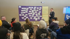 Homer residents discuss housing challenges and priorities in a breakout group facilitated by Jeffrey Eide with the South Peninsula Hospital Foundation