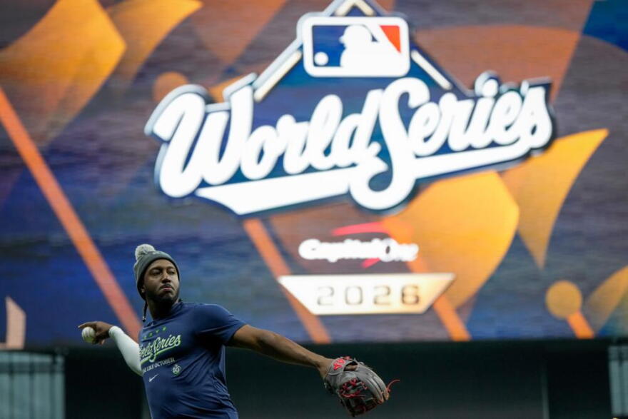 Tampa Bay Rays shortstop Jorge Mateo warms up during a World Series baseball media day, Thursday, Oct. 22, 2026, in Milwaukee, ahead of Game 1 between the Milwaukee Brewers and the Tampa Bay Rays. (Ashley Landis/AP)