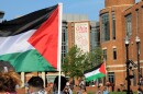 Protestors carried several large Palestinian flags.