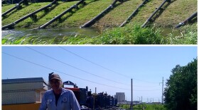 At St.Joseph, MO., water is pumped up one side of the southside levee, down into the Missouri river on the other. (click to enlarge)