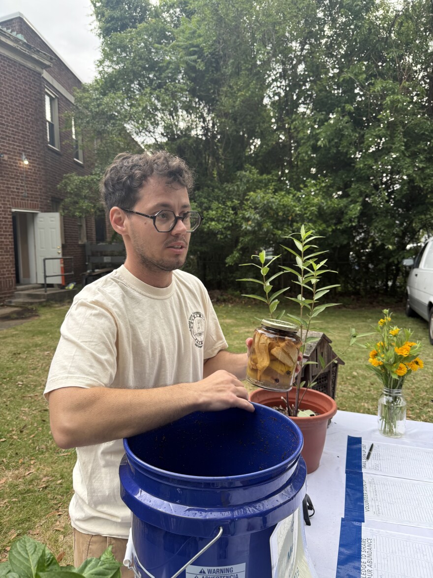 Aeron Novotny with Community Farmers said compost from worms and fermented banana water are easy ways to add nutrients to gardens.
