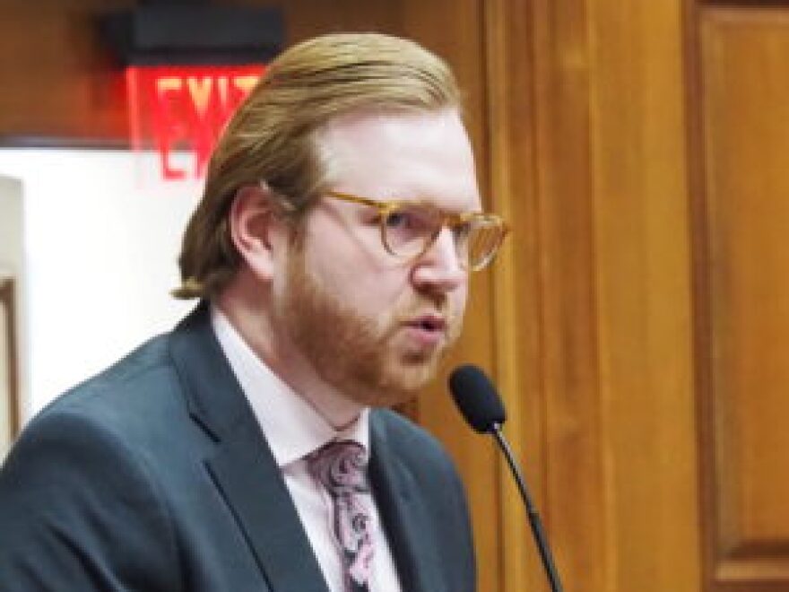 Rep. Ethan Manning, R-Logansport, speaks during a 2025 House session.