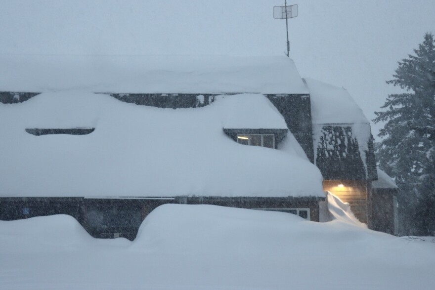 The Chilkat Center for the Arts, in Haines, buried in snow amid the area's third storm since late December.