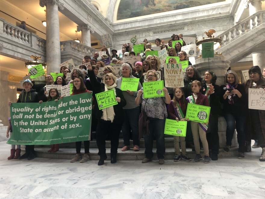 Equal Rights Amendment supporters stand on Utah Capitol steps