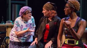 Kathleen Sitzer plays Mom, Sarajane Alverson plays Rossi and Erin Renee Roberts plays Skillit in New Jewish Theatre's production of "Raging Skillet" in October 2018.