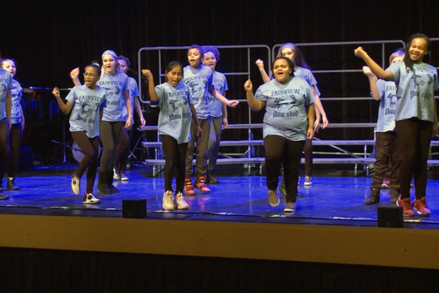 The Fairview Elementary School Choir performs at the Buskirk-Chumley Theater Monday night.