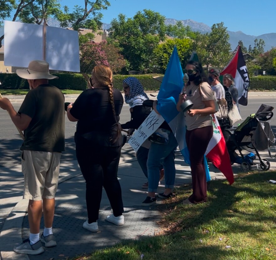Pro-Palestinian protestors on Inland Empire Blvd., banging on pots and pans outside Congresswoman Norma Torres's office.