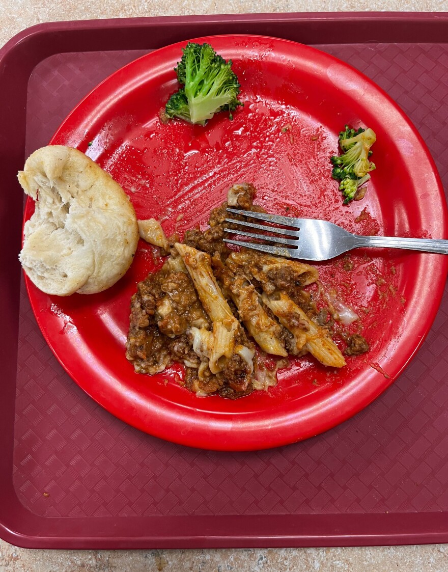 Pasta and veggies were served for lunch at a school in Vermont.